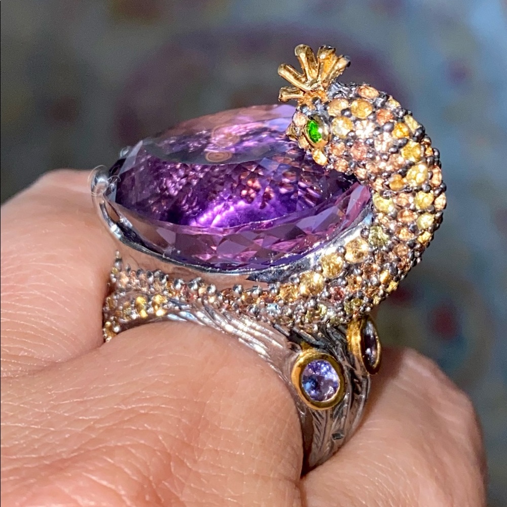 Exquisite Genuine Amethyst Sapphire Peacock Ring